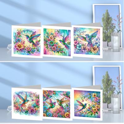 6Pcs Special Shape Flower Diamond Handmade Card Diamond Drawing Card Diamond Daily Wish Card Gifts for Family Friends and Lover