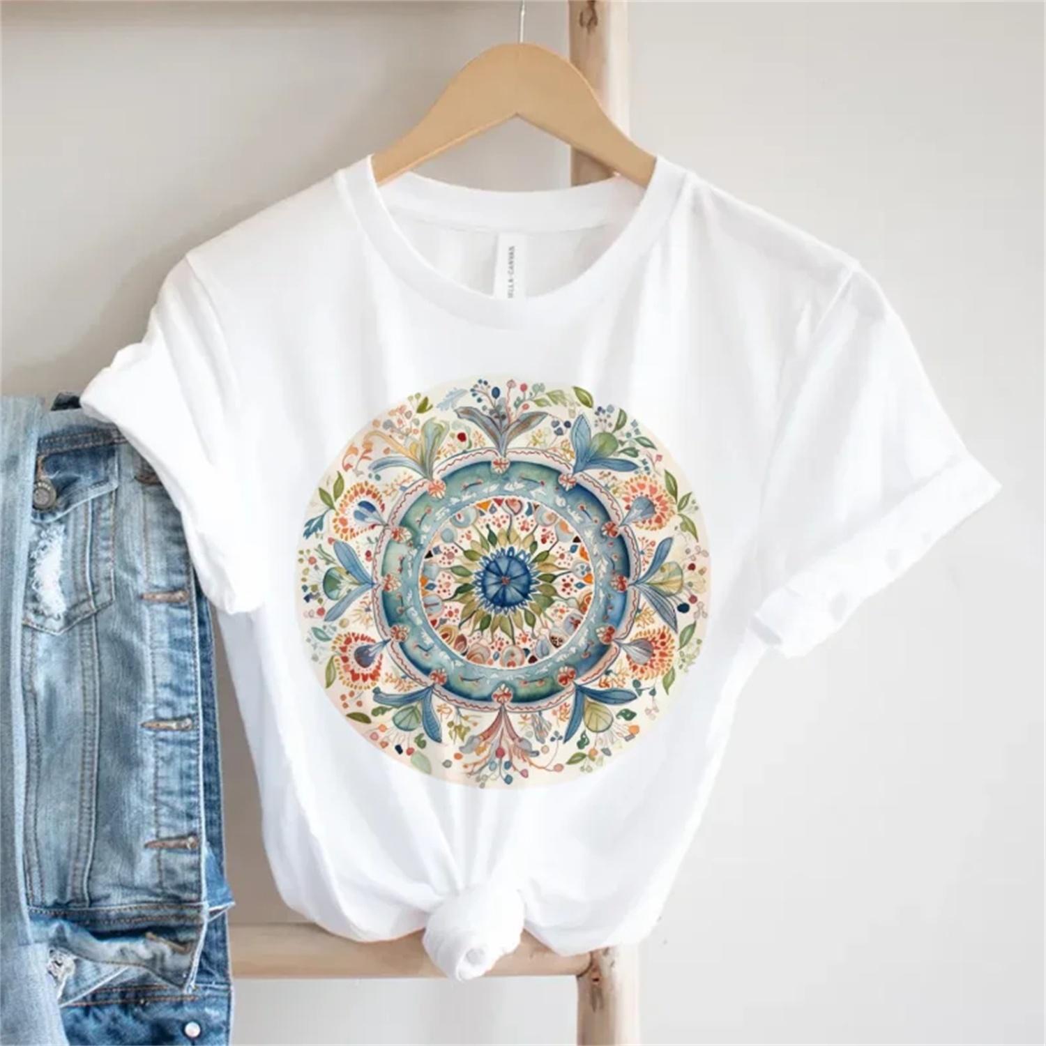 Cute 90s Women s Short Sleeved Flower Pattern New Printed T-Shirt Fashionable Casual Versatile Summer Cartoon Style T-Shirt S