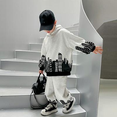Boys' Spring/Fall Stylish Set Oversized Kids' Long-Sleeve Korean-Style Sweatshirt + Pants Two-Piece Athletic Casual Set
