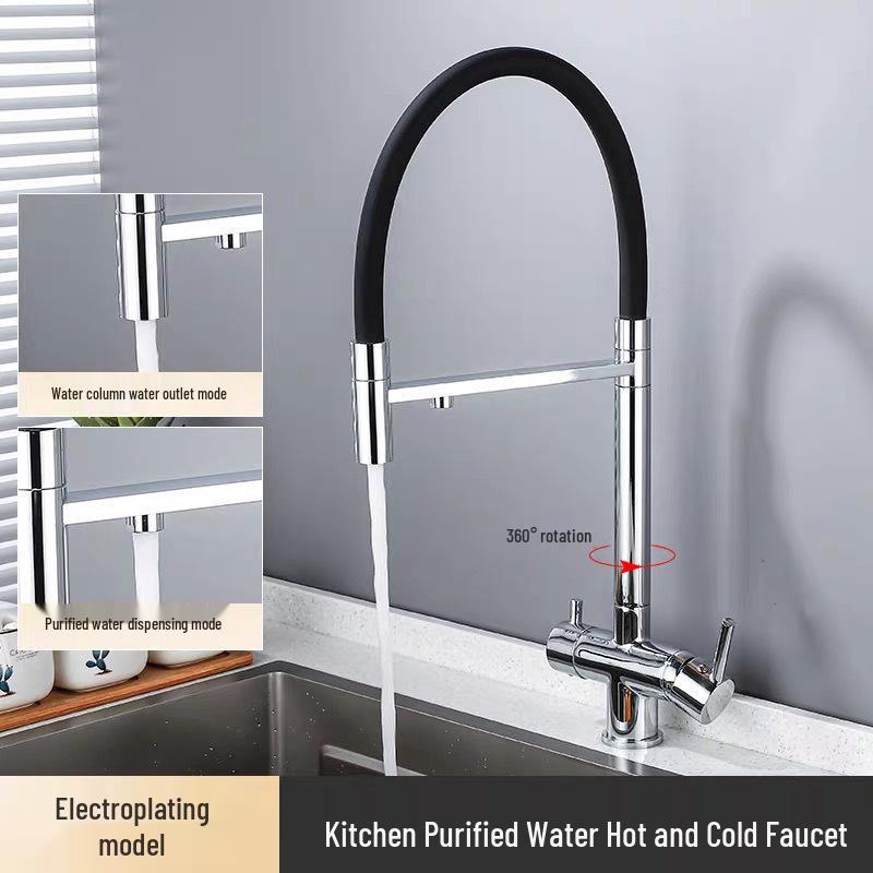 Gunmetal 304 Stainless Steel Pull-Out Kitchen Faucet with Hot/Cold Drinking Water Purifier and Vegetable Sink Function.