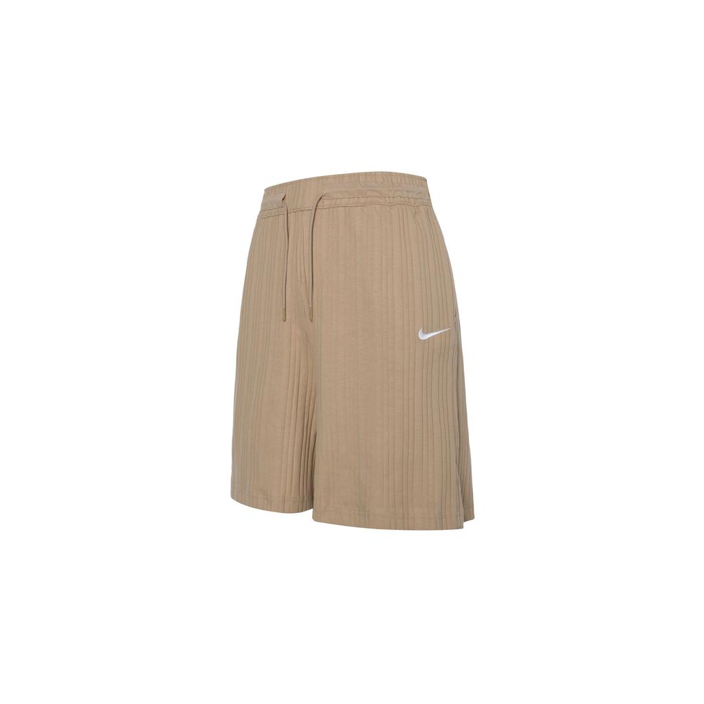 Nike Logo Print Ribbed Loose Fit Five-Point Shorts Women shorts Light-Yellow White DM6402-200