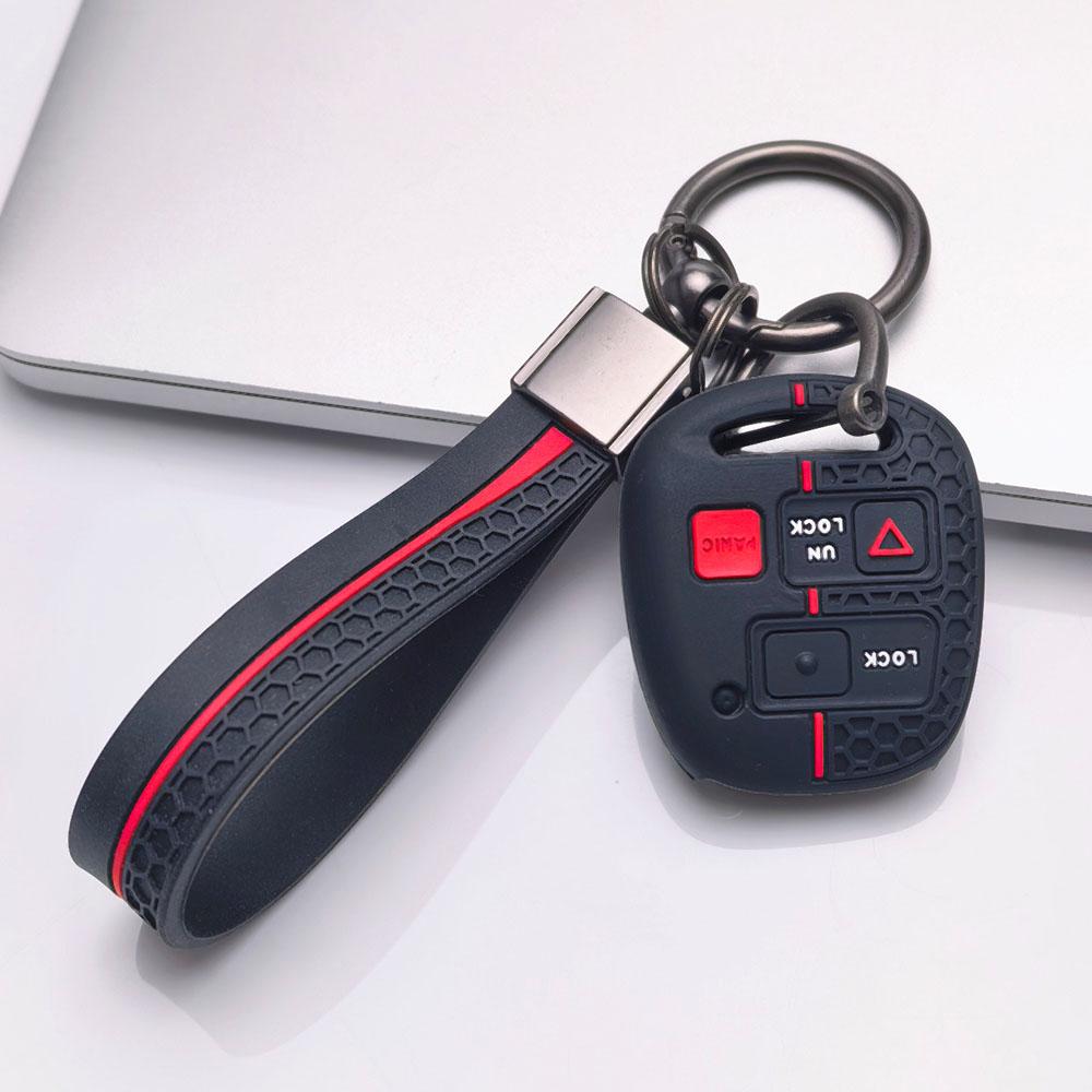 Silicone Key Fob Cover with Matching Wrist Strap for Toyota Camry Prado FJ Cruiser Previa RAV4, Fits Toyota Camry Cruiser RAV4, Protective Accessory