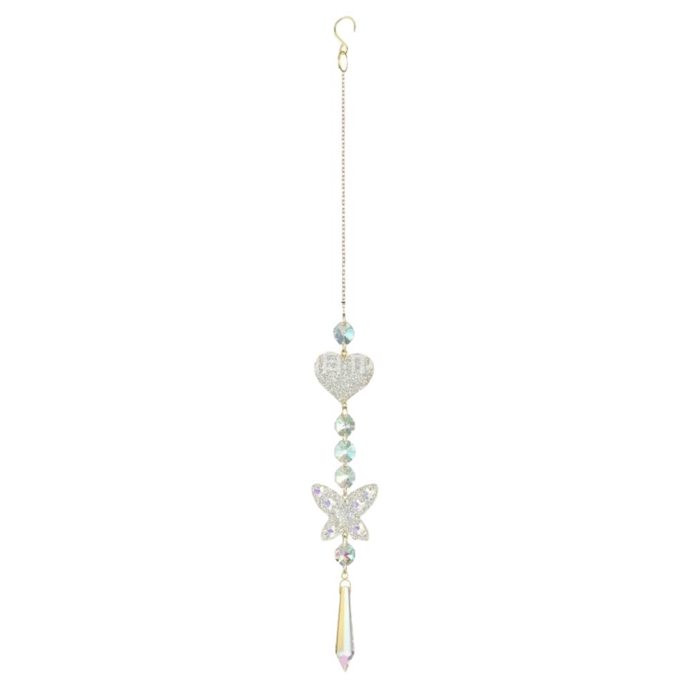 

Hanging Ornaments Rainbow Maker Pendant Heart-Shaped Rhinestone Wind Chime Garden білий