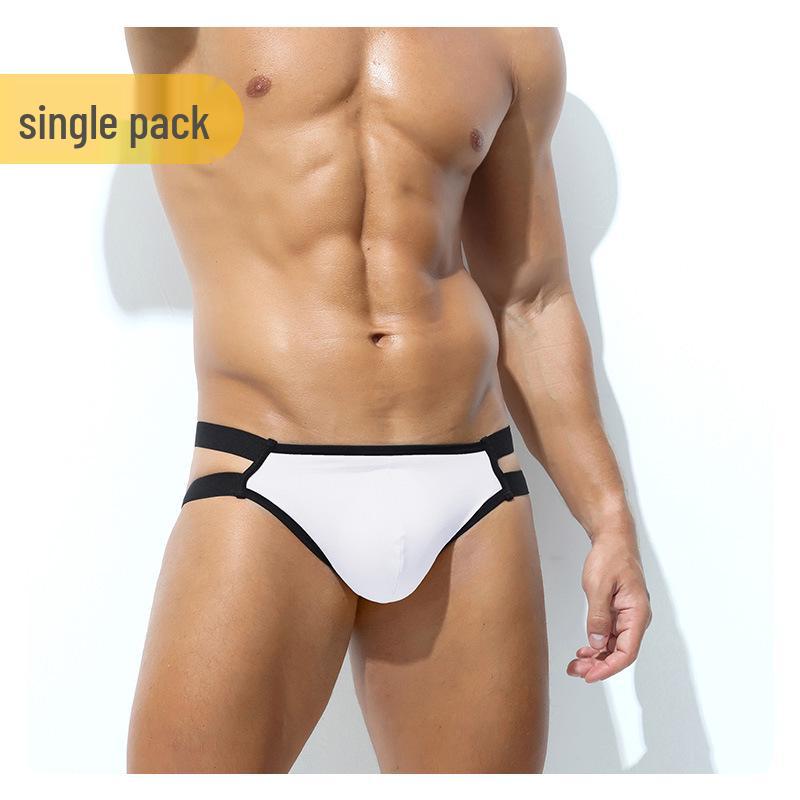 Men's Sexy Double Waistband Low-Rise Cotton Thong with U-Pouch and T-Back Design