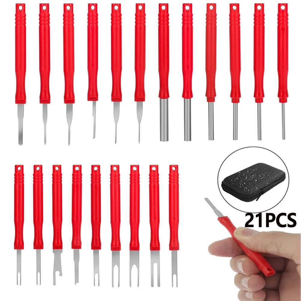 

21Pcs Car Terminal Removal Kit Reusable Electrical Wire Plug Connector Pin Release Tool Stainless Steel Pin Extractor Tools 21Pcs Set With Box