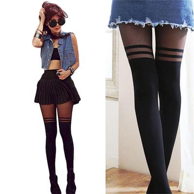 Black Sexy Women Girl Temptation Průsvitné Mock Suspender Punčochové punčochy