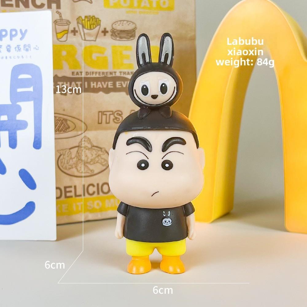 Crayon Shinchan Labubu Pvc Collectible Figure With Assembly For Desktop Decor Fans