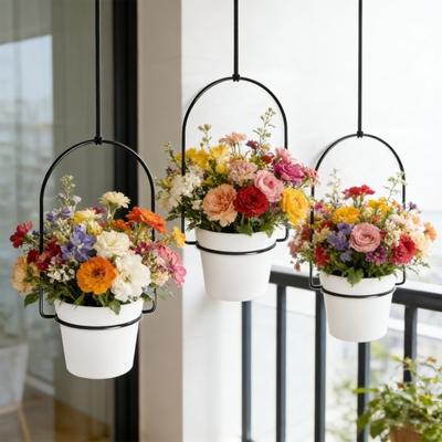 Indoor Hanging Planter Set Wall Mounted Plant Hanger Set Hanging Flower Pot with Metal Frame Rope for Home Room Garden Decor