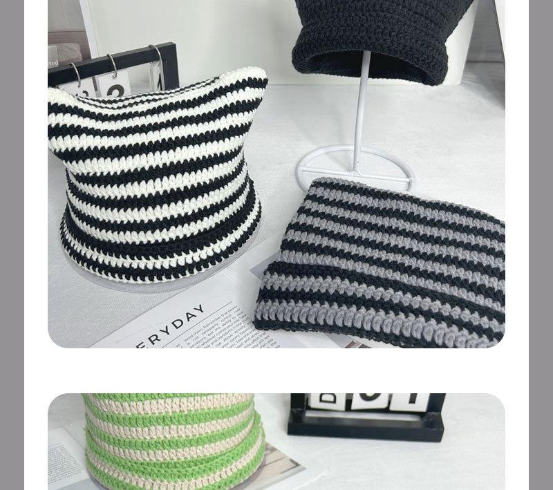 Autumn-Winter Striped Woolen Hat with Cute Cat Ears - Fashionable, Versatile Devil Design.