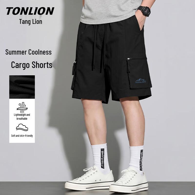 TonLion Men s Summer Lightweight Breathable Straight-Leg Casual Shorts M чёрный