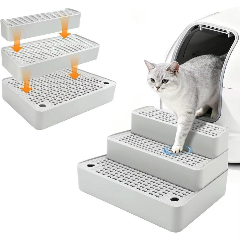 Plastic 3 Steps Cat Litter Box Ramp Detachable Adjustable Automatic Cat Toilet Feet Filter Leak-proof Non Slip
