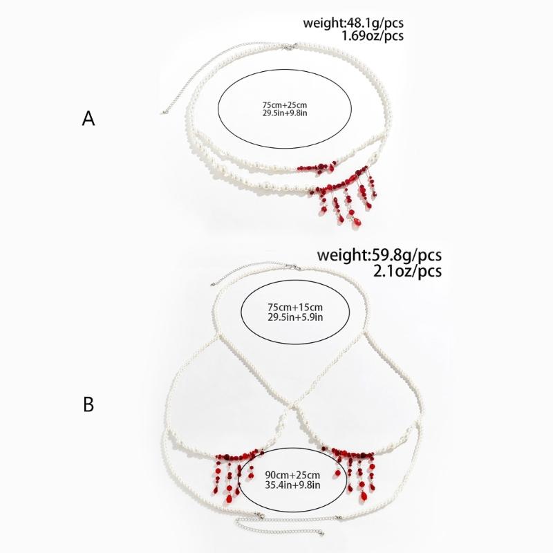 Gothic Blood-Stained Imitation Pearls Foot Ornament Novel Halloween Blood Drop Tassels Body Waist Chain for Women Girls