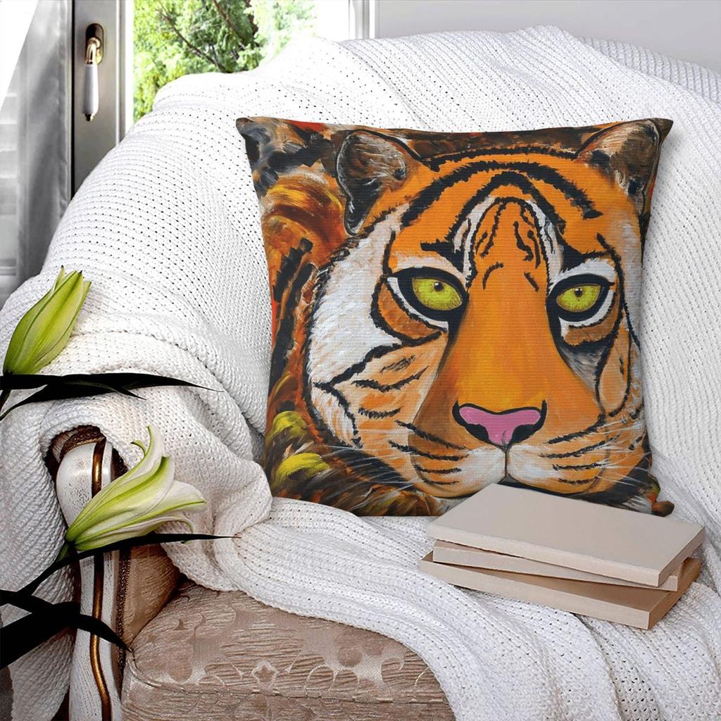 King Of The Jungle Tiger Square Pillowcase Polyester Linen Velvet Creative Zip Decor Pillow Case Home Cushion Cover