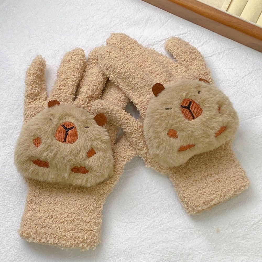 Capybara Coral Velvet Gloves Cycling Cute Gloves New Capybara Plush Gloves  Women
