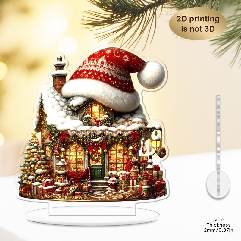 Christmas house Christmas hat design wheel acrylic ornament Christmas colorful flat printing home table decoration holiday gift