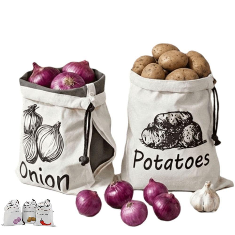Large Vegetable Storage Bags Reusable Canvas Bag Portable Kitchen Storage Pouch