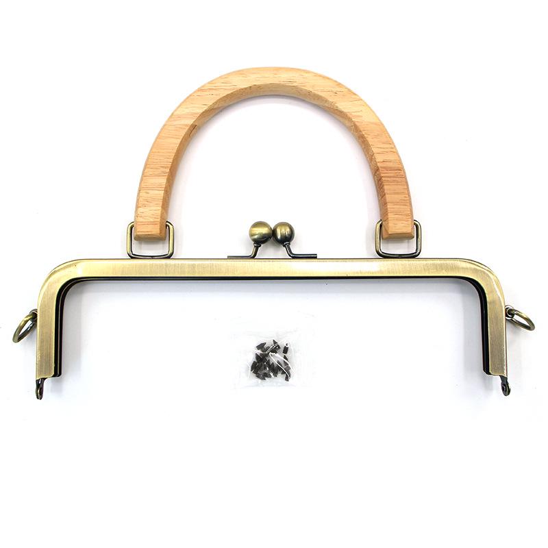 20CM Dark Embossed Bronze Handbag Handle with 25CM Square Wood Clasp and Smooth Screw Material