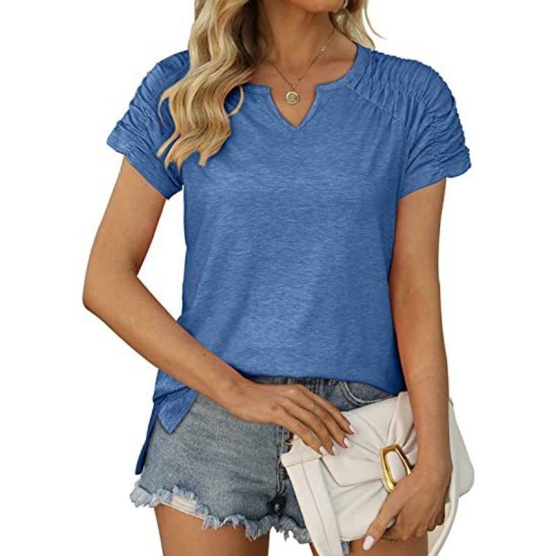 Women's Summer V-neck Raglan T-shirt Short Sleeved Top for Women Shirt