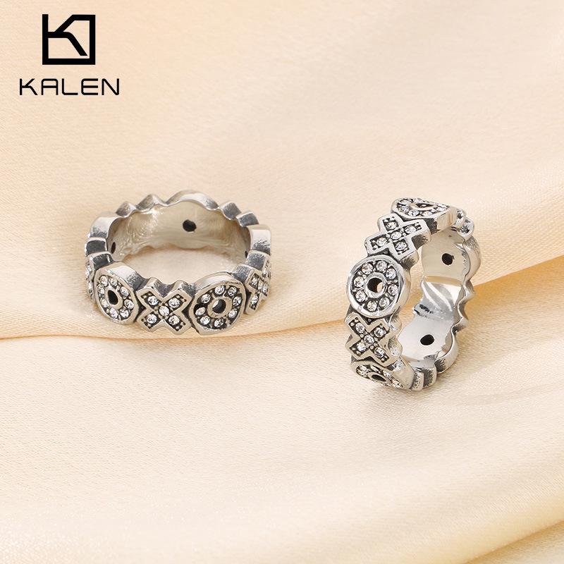 

Retro Distressed Diamond-Set Stainless Steel English Letter Ring Size 7