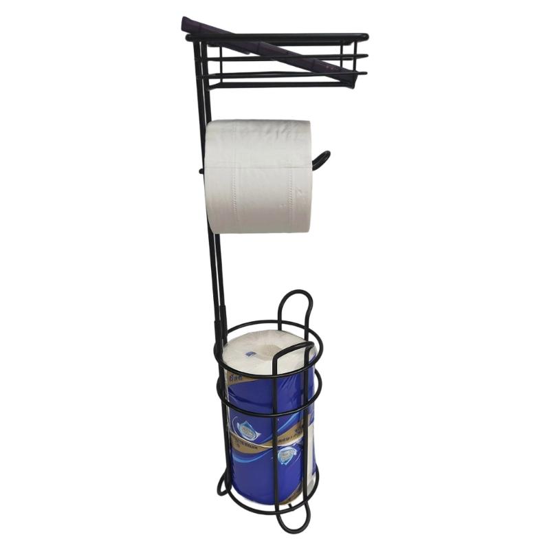 Elegant Iron Standing Tissue Dispenser Large Capacity Modern Floor Mounted Toilet Paper Stand for Homes Office Or Travel
