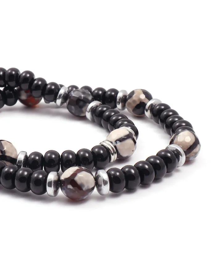Black Beige Mix Bead Bracelet (PLT-BR-053_BK)