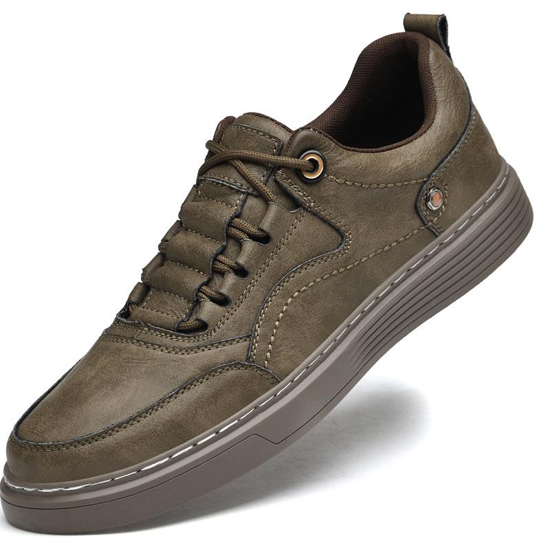 

Мужская обувь деловая повседневная кожаная обувь мужская корейская версия мягкая подошва британский стиль дышащая модная спортивная повседневная обувь для скейтборда мужская 45 хаки