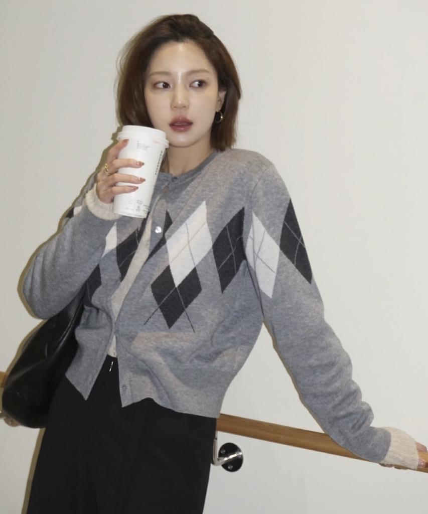JUCYJUDY Wool Blend Argyle Knit Cardigan Jzkt621D