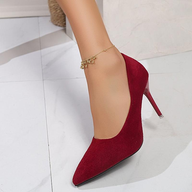 Fashion 2025 New Shallow High Heels Pointed Toe Suede Slip-on Non-slip Wear-resistant Versatile Temperament Single Shoes