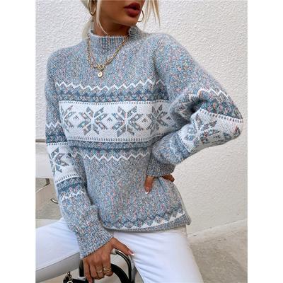 Halbrollkragen Schneeflockenpullover Damen