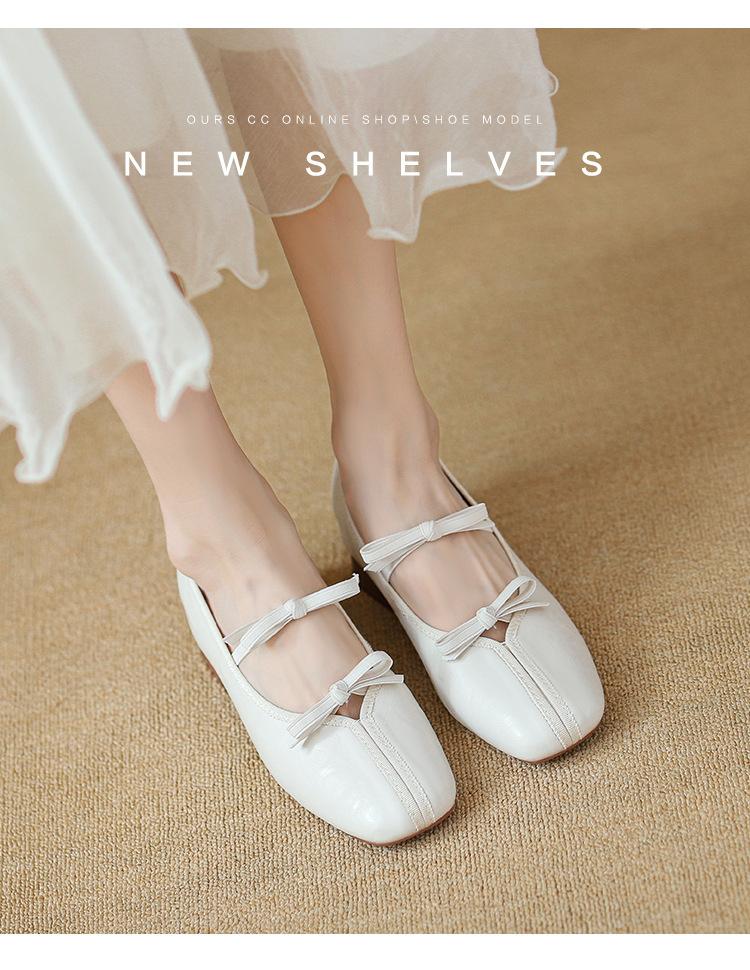 

Inner height increase single shoes women s retro one-pedal bow square head shallow mouth ballet shoes women s Mary Jane shoes small size 39