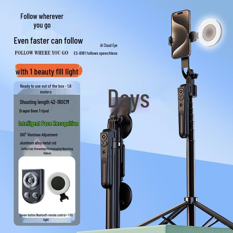 360° Intelligent Face Tracking Selfie Stick & Anti-Shake Gimbal with Four-Leg Stand