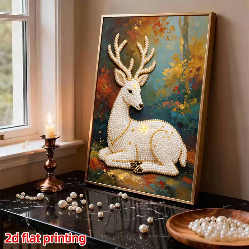 5D Pearl Art Elegant Deer Design DIY Rhinestone Painting Frameless Wall Decor Handmade Craft Gift for Home Bedroom Living Room