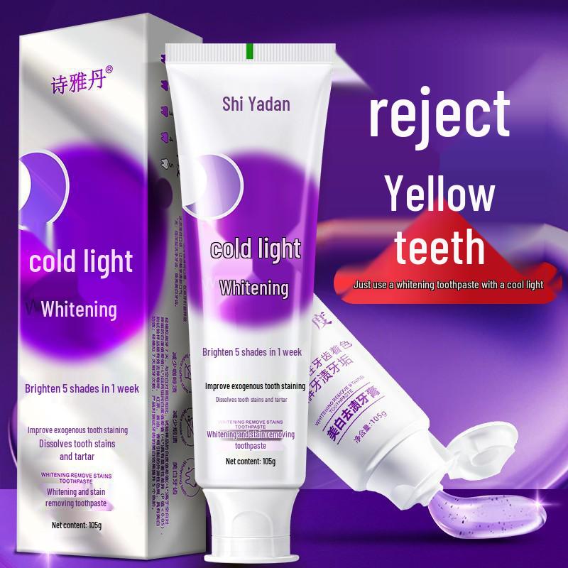 

Cool-Toned Whitening Toothpaste: Removes Stains, Controls Odor, Freshens Breath, and Brightens Teeth.