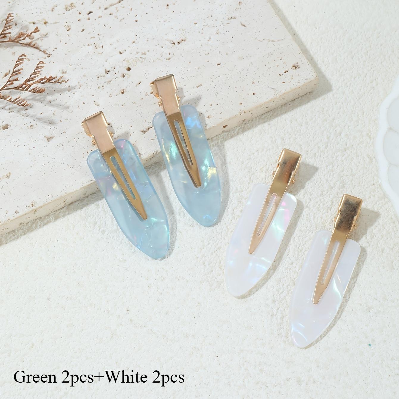 Набор из 4 шт. Розовые и Белые Акриловые Зажимы для Волос «Утиный Клюв» с Перламутровым Блеском | Элегантные и Минималистичные Волосы Аксессуары Овальной Формы