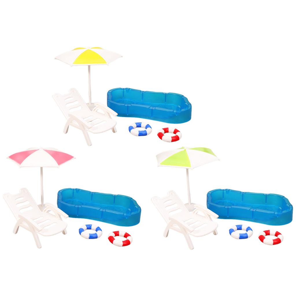 Miniature Beach Scene with Deck Chair Swim Rings for 1/12 Scale Dollhouse Furniture for Kids Imagination Creative Play