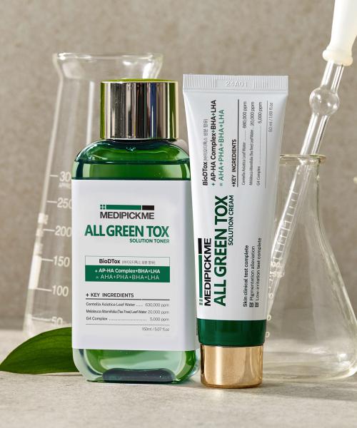 Medipickme All Green Tox Cica Solution 2-Piece Set (Toner 150ml + Cream 50ml) for Sensitive Skin NONE