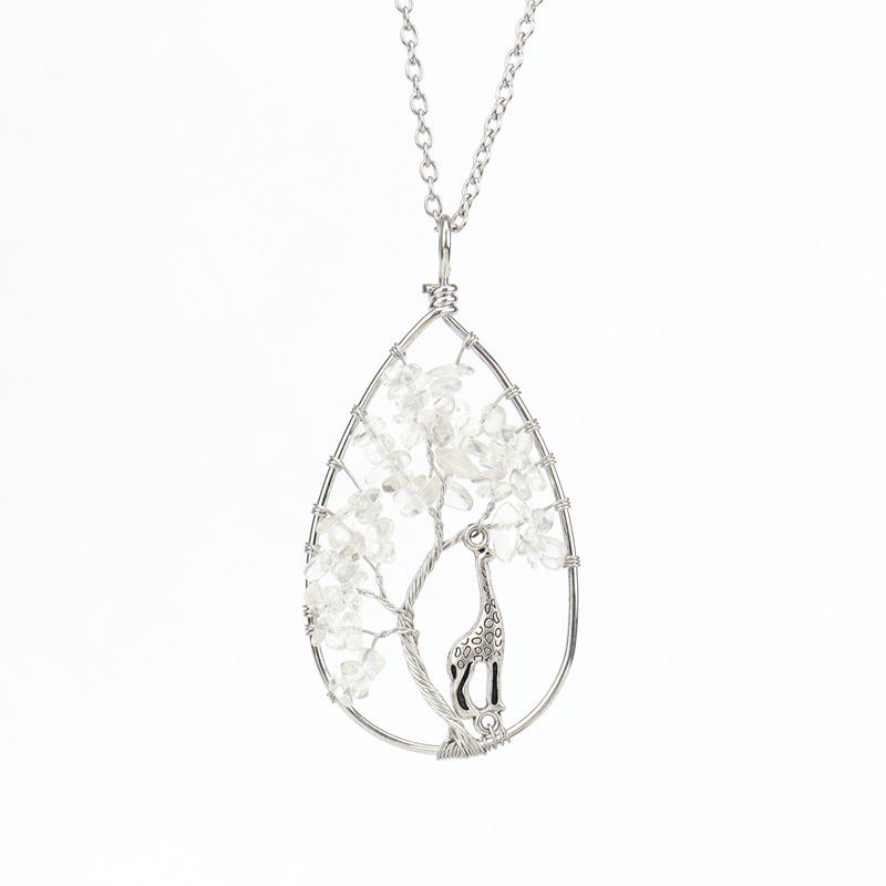 Handmade Copper Wire Wound Natural Gravel Crystal Giraffe Life Tree Fortune Tree Necklace N53