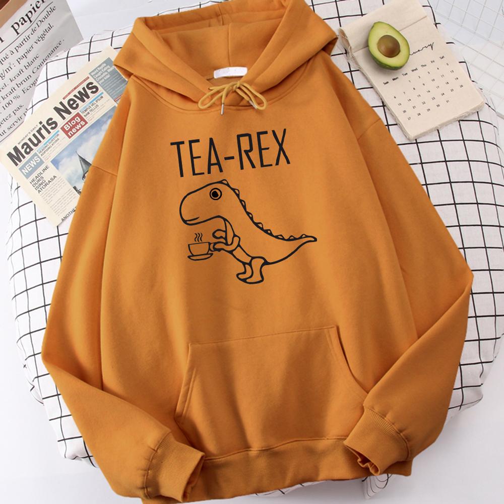 Tea Rex Lustiger Dinosaurier Kaffee trinken Print Hoodies Herren Herbst Übergroßer Hoodie Einfache Fleece-Sweatshirts Street S-Xxl Trainingsanzug