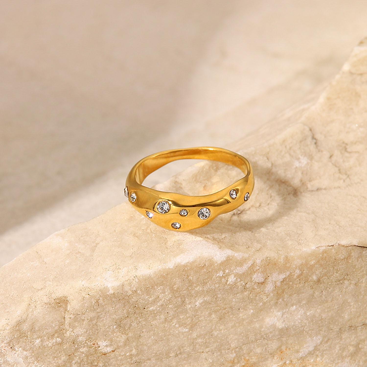 

Starry Sky Zircon Titanium Steel Ring with Hammered Texture for Women Size 7