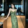 Retro Floral Suspender Dress Women's Spring New Waist and Thin Temperament Design Fish Tail Medium and Long Dress