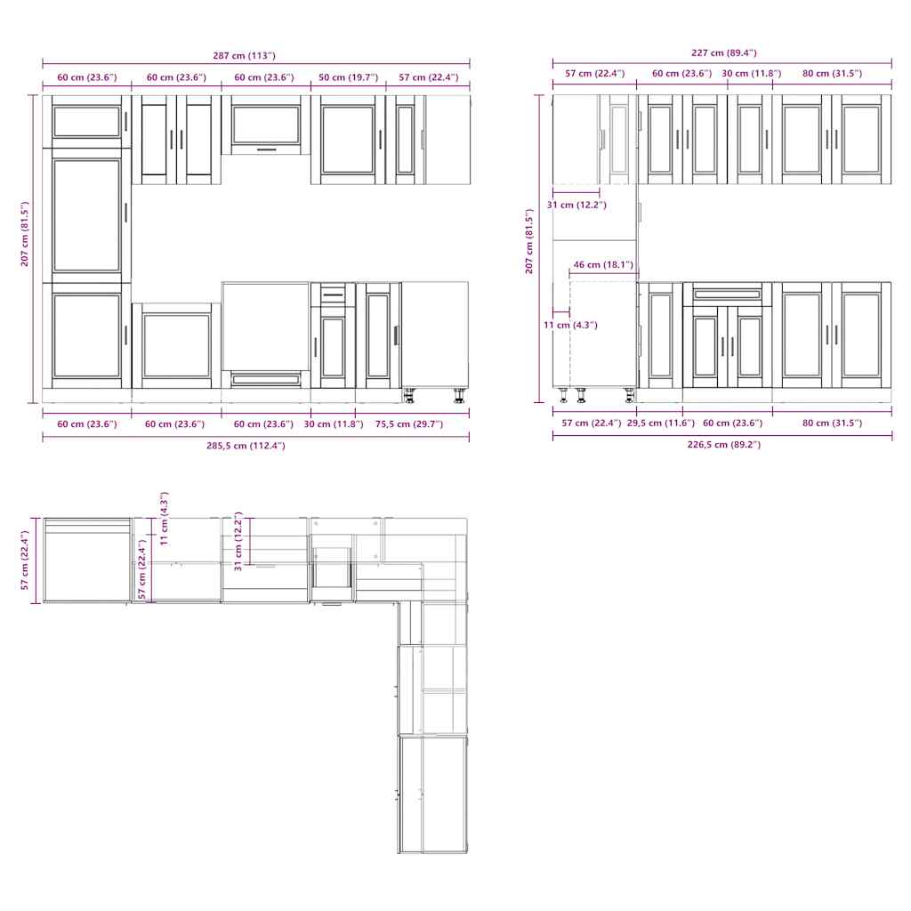 14 Piece Kitchen Cabinet Set Porto White Particleboard
