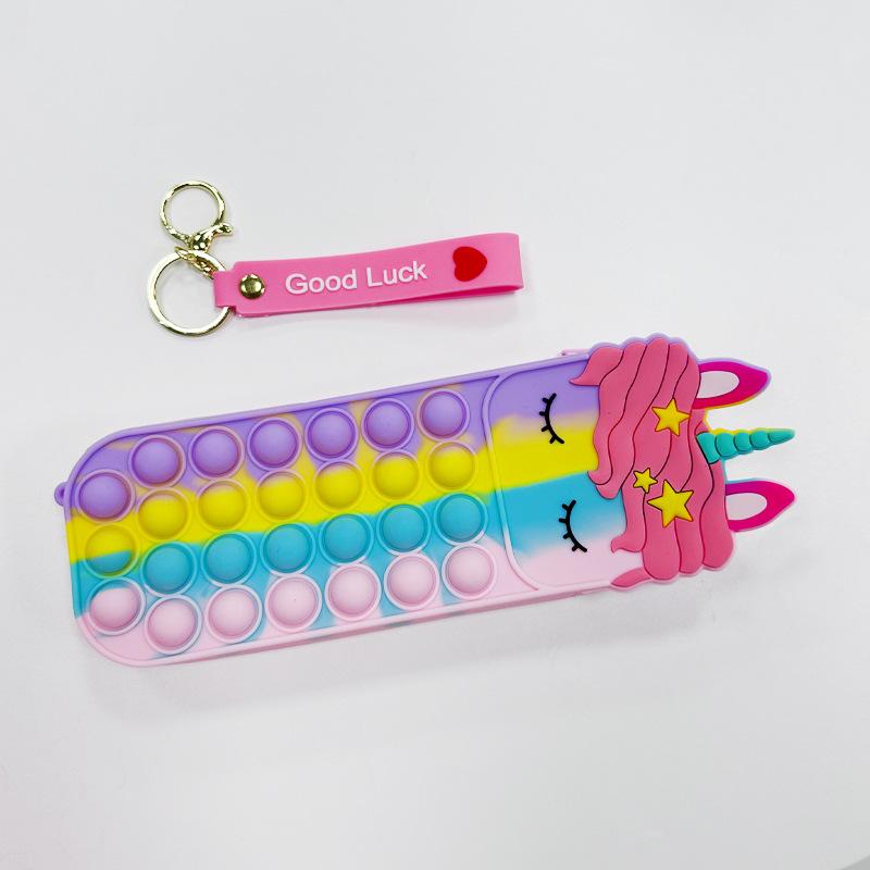 Cartoon Pop It Silicone Pencil Case, Stress Relief Student Stationery Bag