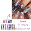 24Pcs Medium Square False Nail Space Theme Moon Star Designs Acrylic Nail For Commuting Celebrations And Special Event