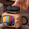 Retro Television Ceramic Mug with Lid & Straw 450ml Creative Nostalgic Design Coffee Cup Leak-Proof & Heat Resistant Drinking Cup Novelty Gift Home