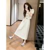 Rich daughter Xiaoxiangfeng suit summer knee dress women's white top high waist skirt two-piece skirt