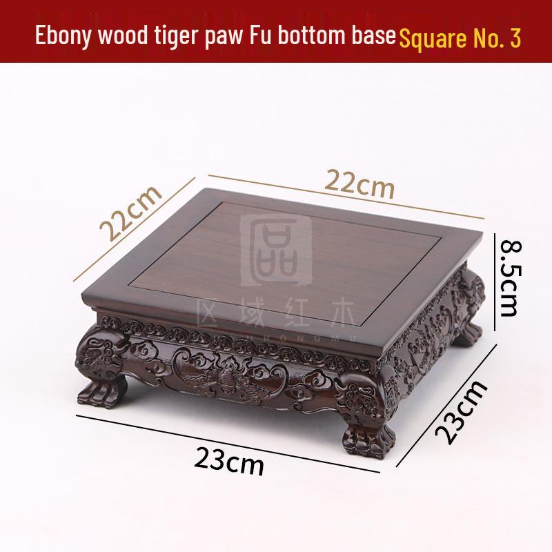 Ebony Rosewood Jade Bonsai Buddha Vase Base - Carved Solid Wood Ornament Stand