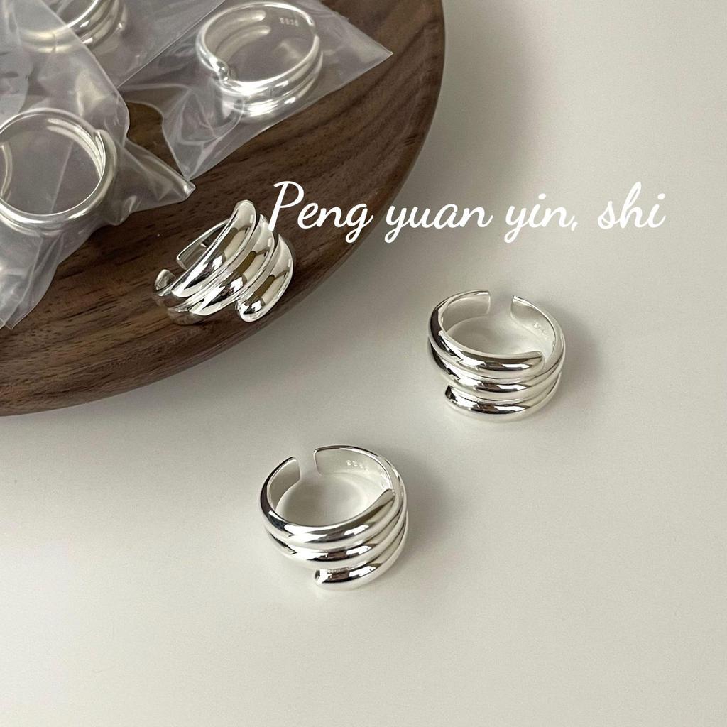 SuChuang S925 Sterling Silver Multi-layer Wide Band Ring - Women's Stylish High-end Cold Style Versatile Index Finger Accessory