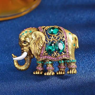 Vintage Thai Elephant Brooch High-End Women'S Niche Design Sense Animal Brooch Personality Crystal Pin Accessories