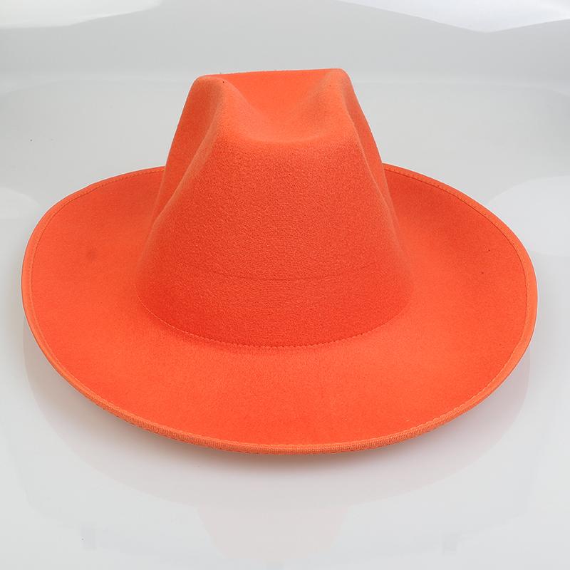 Unisex Western Cowboy Hat Wide Brim Roll‑Up Brim Double‑Top Felt Fedora Hat,10 Colors,Multiple Optional Detachable Hat Bands