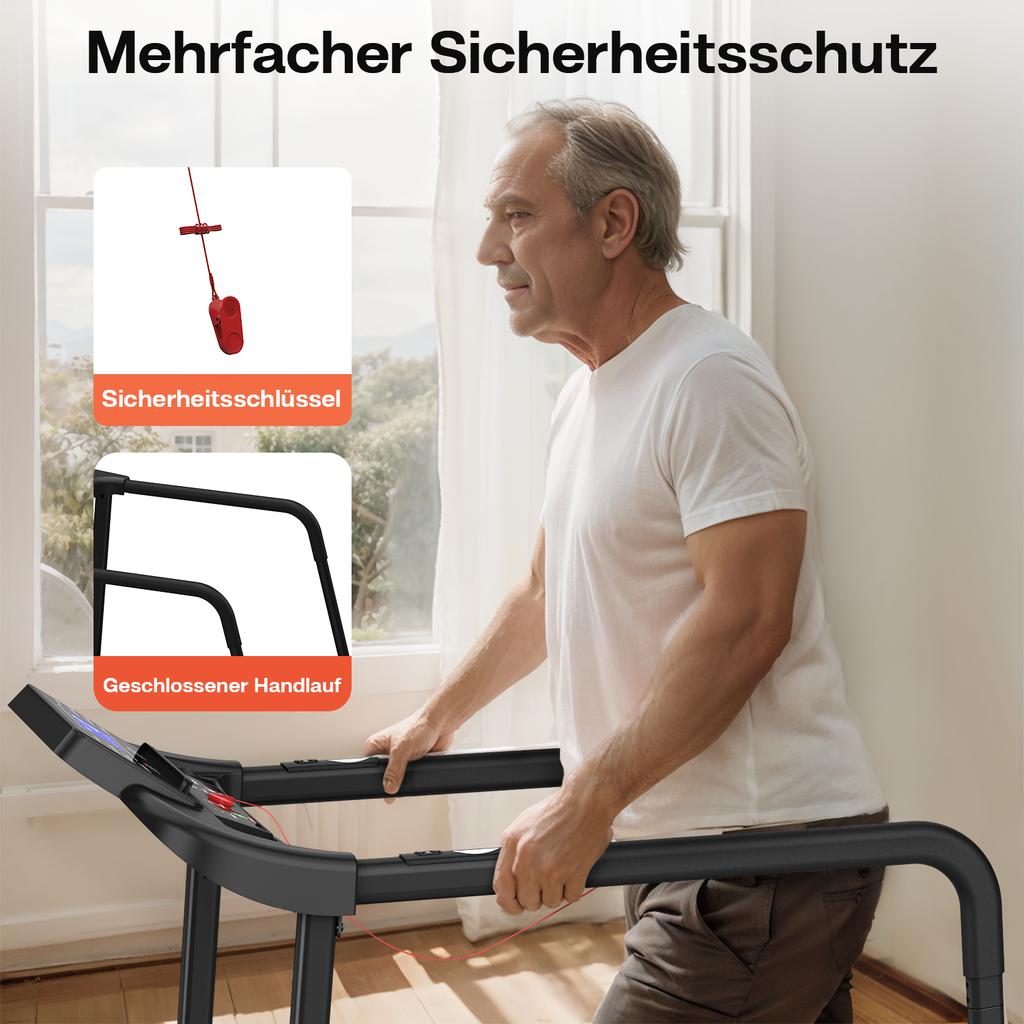 Treadmill for Seniors, Robust and Safe Structure, Large LED Display for Older Adults, Long Handrails for Balance, Load Capacity Up To 135 Kg, APP